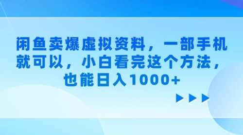 闲鱼卖爆虚拟资料，流量非常大方法简单，一部手机就可以，也能日入1000+